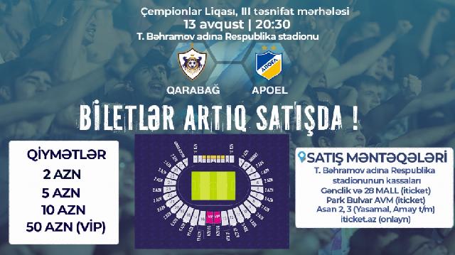 “Qarabağ” – “APOEL” oyununun biletləri satışa çıxarılıb