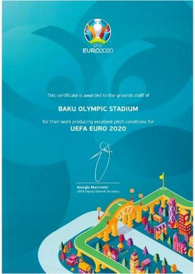 Bakı Olimpiya Stadionuna UEFA tərəfindən təltif olunub