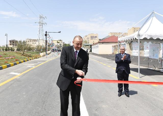 İlham Əliyev Goranboyda yeni avtomobil yolunun açılışını edib