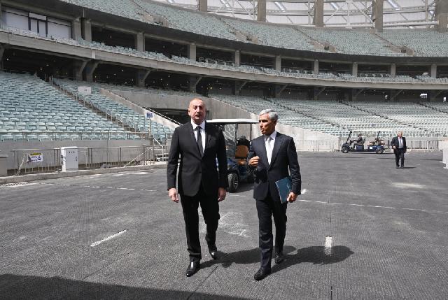 İlham Əliyev Bakı Olimpiya Stadionunda "COP29"a hazırlıqla tanış olub